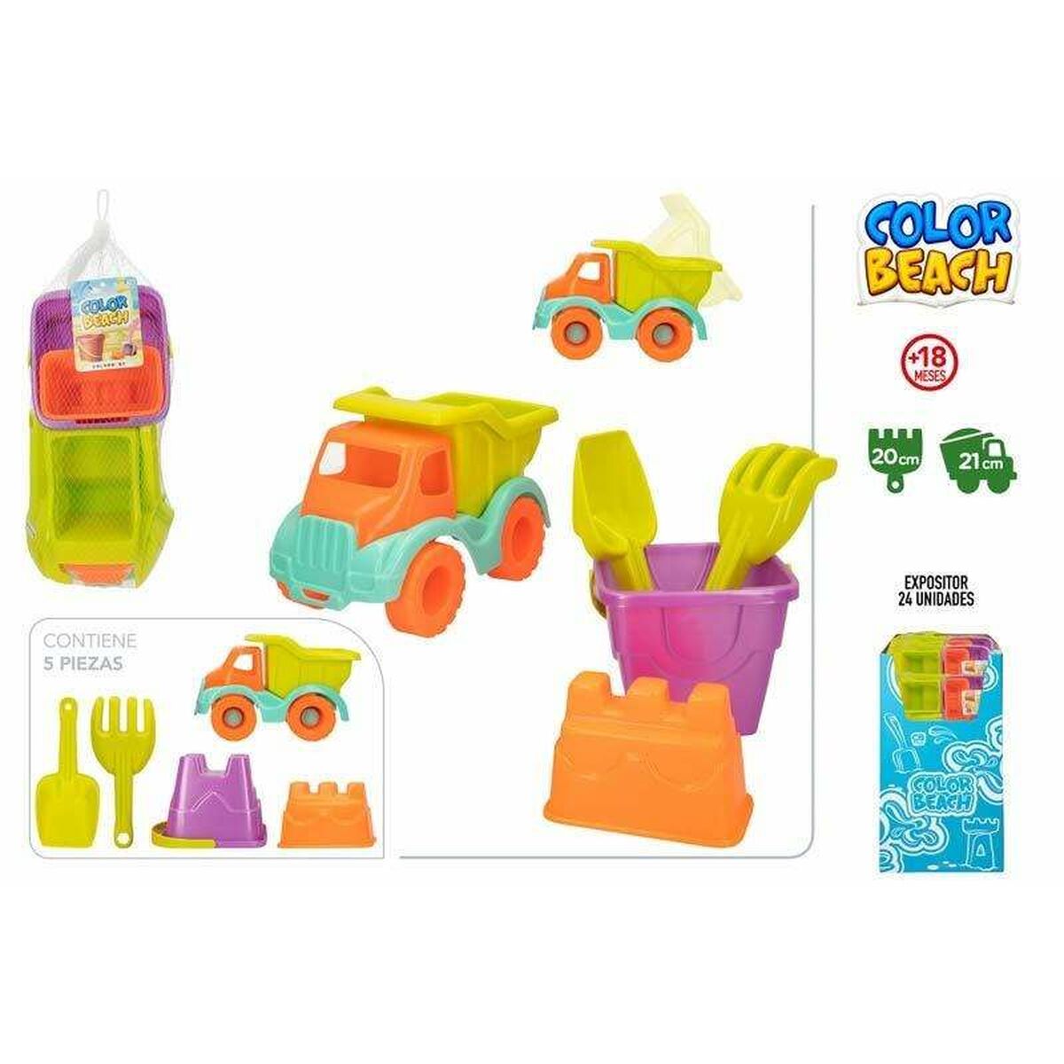 Set de jucării de plajă Colorbaby Autobasculantă 21 cm 5 Piese - Jucarii si jocuri, În aer liber și sport
