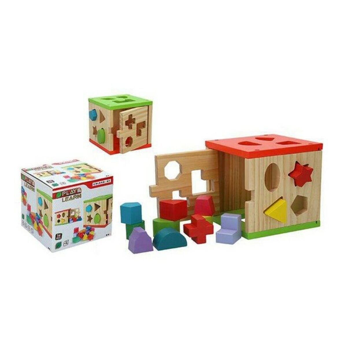 Cuburi [n.t.: figura geométrica] / Găleți [n.t.: recipiente de agua, de basura] Woomax Activities Woomax 42139 Lemn - Bebelus, Jucăriile copilăriei timpurii