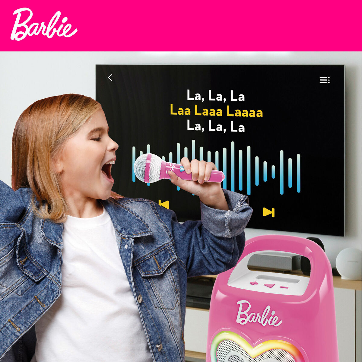 Microfon Karaoke Barbie - Jucarii si jocuri, Instrumente muzicale pentru copii
