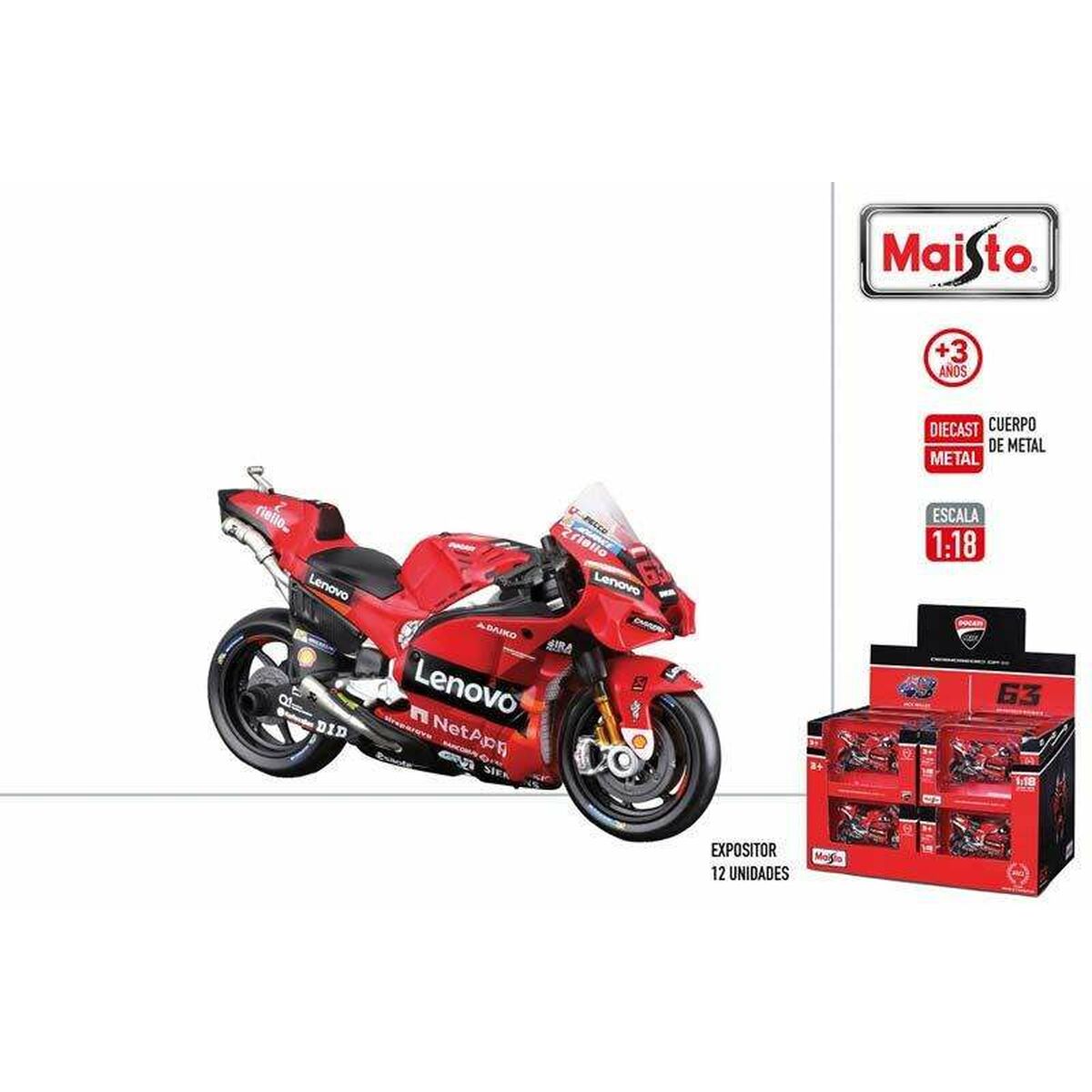 Motocicletă Colorbaby Gp Ducati Lenovo 2022 63 Francesco Bagnaia 1:18 Roșu - Jucarii si jocuri, Vehicule