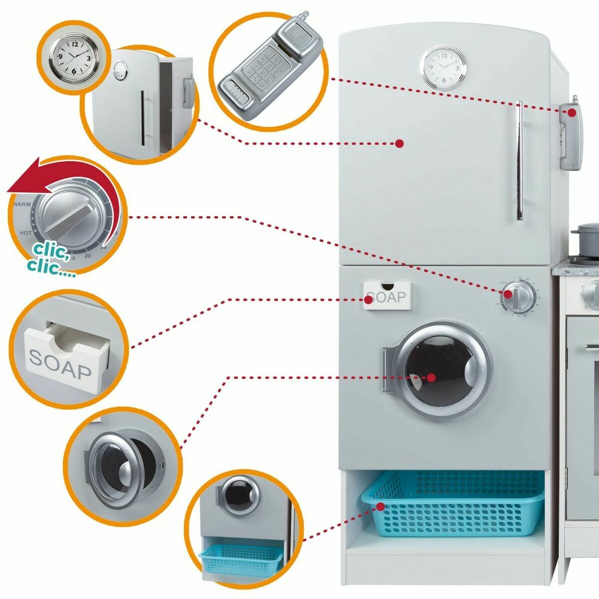 Bucătărie de Jucărie Woomax Lemn 9 Piese 105 x 30 x 95 cm - Jucarii si jocuri, Imitații de jocuri
