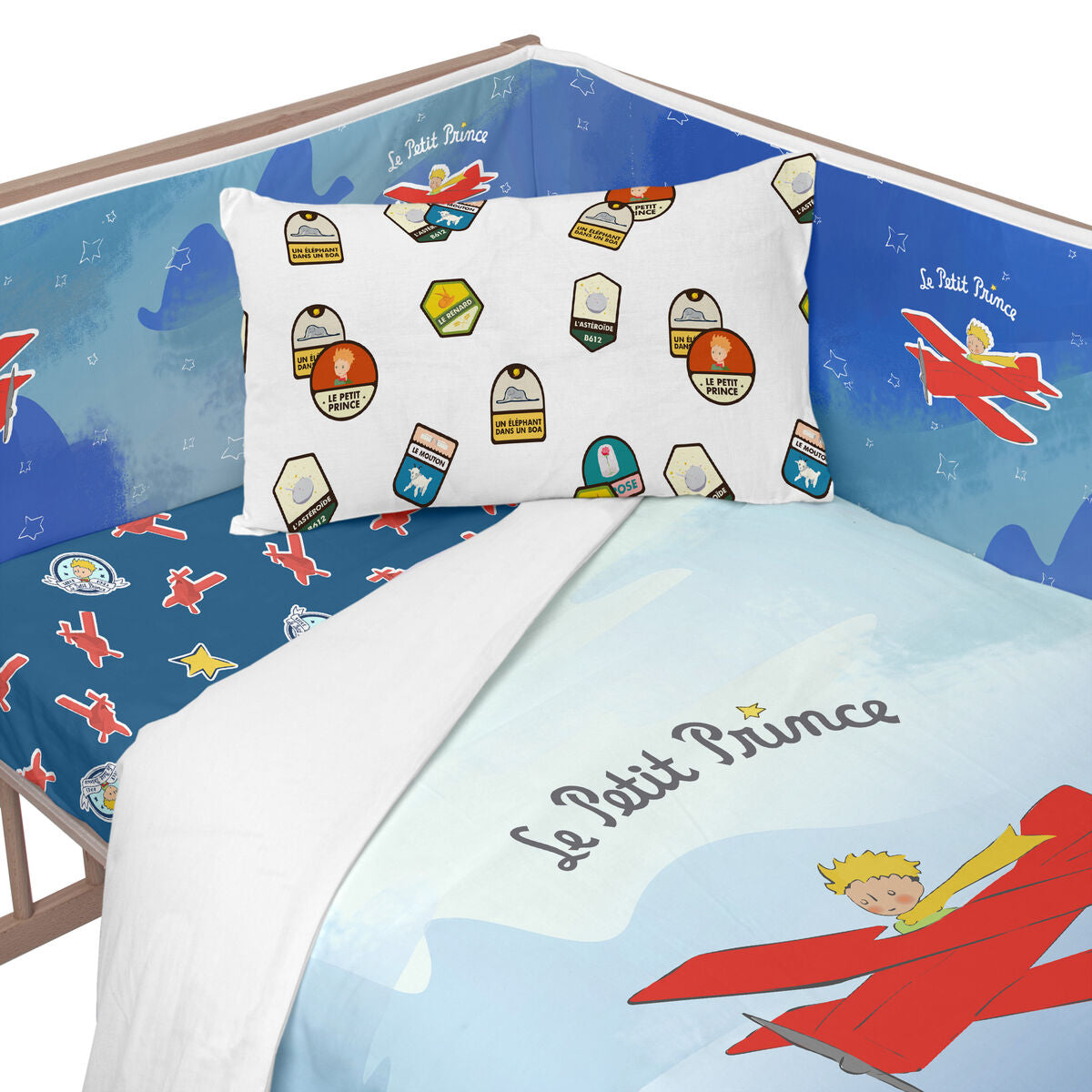 Protector de pătuț HappyFriday Le Petit Prince Son avion Multicolor 210 x 40 cm - Bebelus, Dormitor