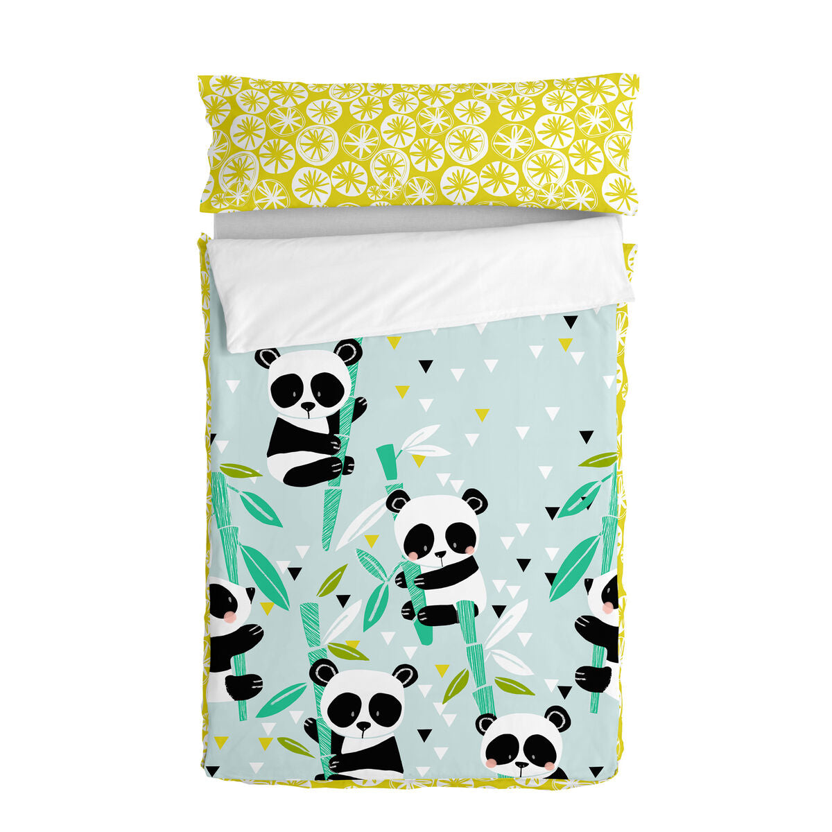 Pilotă cu umplutură HappyFriday Moshi Moshi Panda Garden Blue Albastru 105 x 200 cm - Acasă și bucătărie, Textile de uz casnic