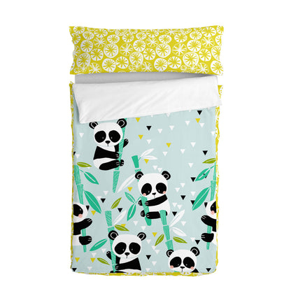 Pilotă cu umplutură HappyFriday Moshi Moshi Panda Garden Blue Albastru 105 x 200 cm - Acasă și bucătărie, Textile de uz casnic