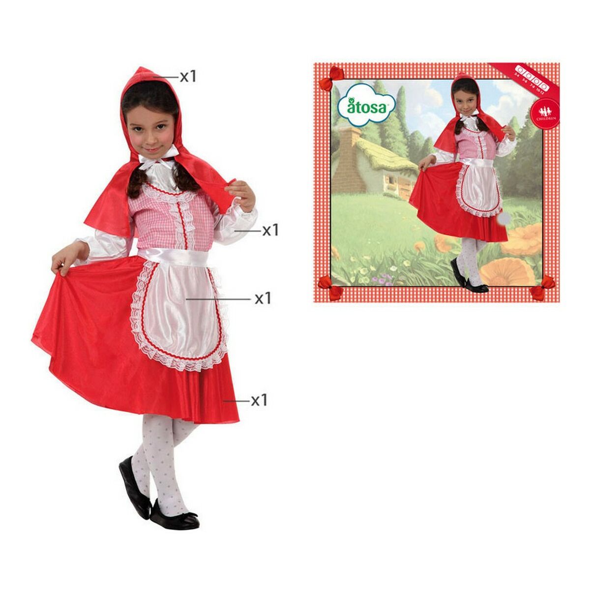 Costum Deghizare pentru Copii C3220 Roșu Scufiță Fantezie 5-6 Ani (4 Piese) - Jucarii si jocuri, Costume și accesorii
