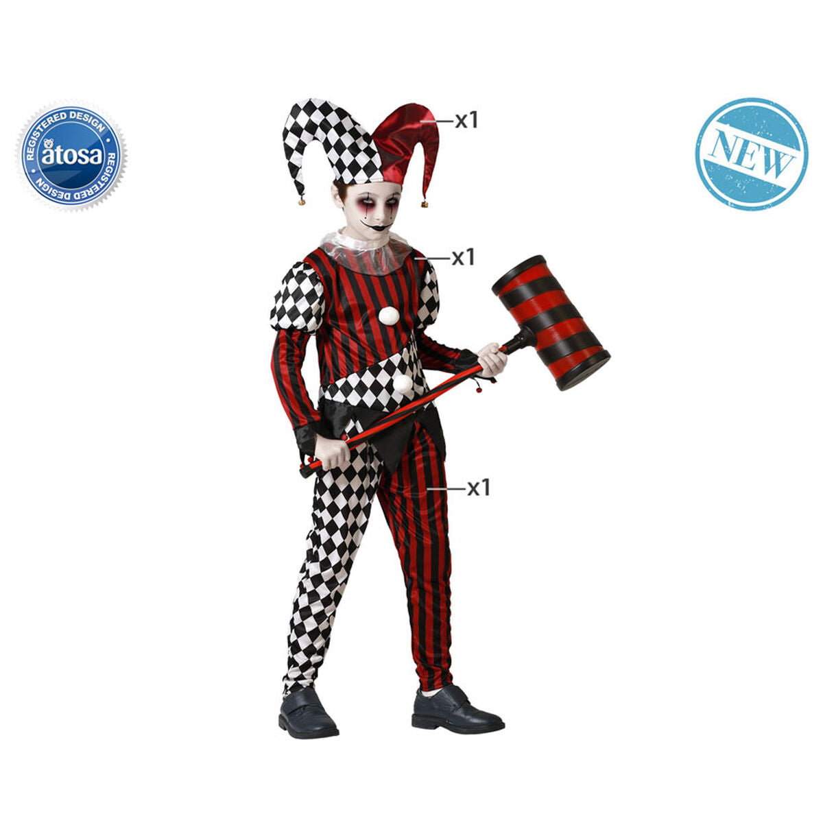 Costum Deghizare pentru Copii Arlechin Sângeros 7-9 Ani - Jucarii si jocuri, Costume și accesorii