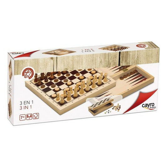 Set de 3 Jocuri de Societate Cayro 648 Lemn 29 x 29 cm 3 în 1 Șah Backgamon Damă - Jucarii si jocuri, Jocuri și accesorii