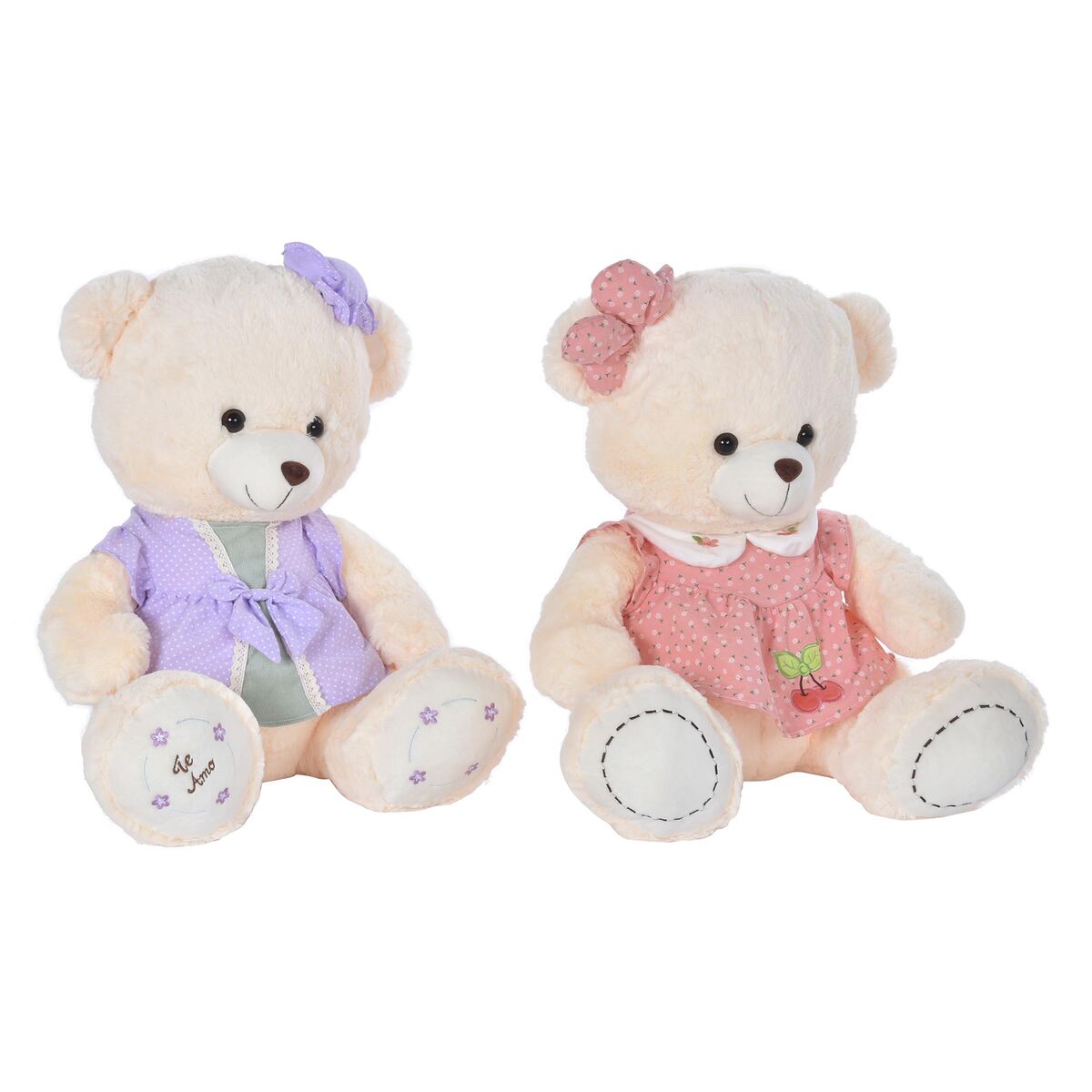 Urs de Pluș DKD Home Decor Rochie 42 x 20 x 50 cm Bej Roz Liliachiu Infantil Urs (2 Unități) - Jucarii si jocuri, Jucării de pluș