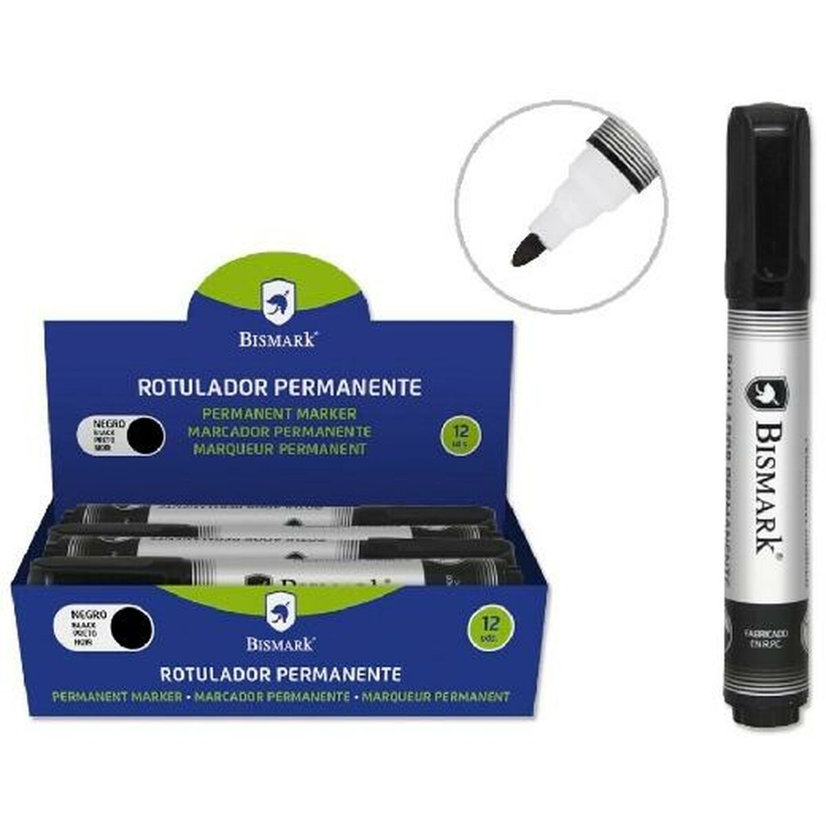 Marker permanent Bismark Negru 1,5 mm (12 Unități) - Birou și papetărie, Pixuri, creioane și articole de scris