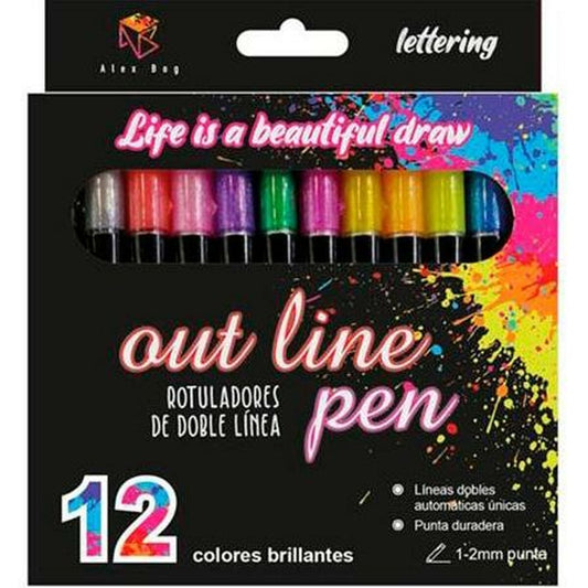 Set de Carioci Alex Bog Outliner Multicolor 12 Piese Plăcintă - Birou și papetărie, Pixuri, creioane și articole de scris