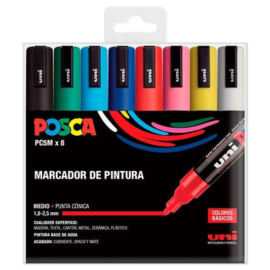 Set de Carioci Uni-Ball POSCA Basic PC-5M Multicolor 8 Piese (8 Unități) - Birou și papetărie, Pixuri, creioane și articole de scris