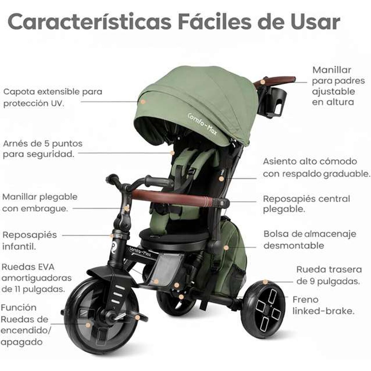 Triciclu Ociotrends Verde - Jucarii si jocuri, În aer liber și sport