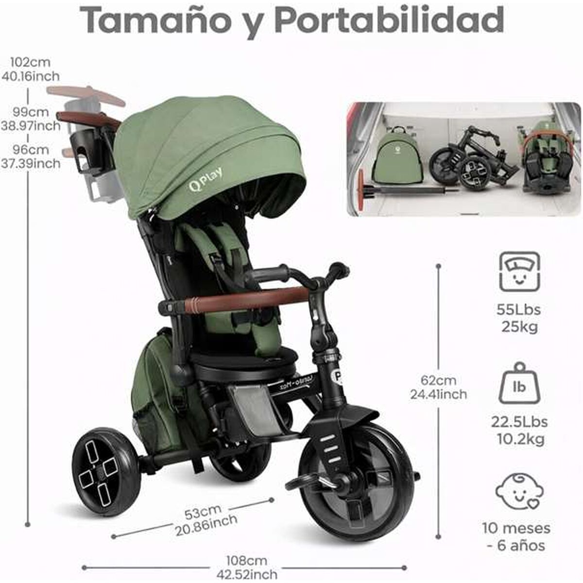 Triciclu Ociotrends Verde - Jucarii si jocuri, În aer liber și sport