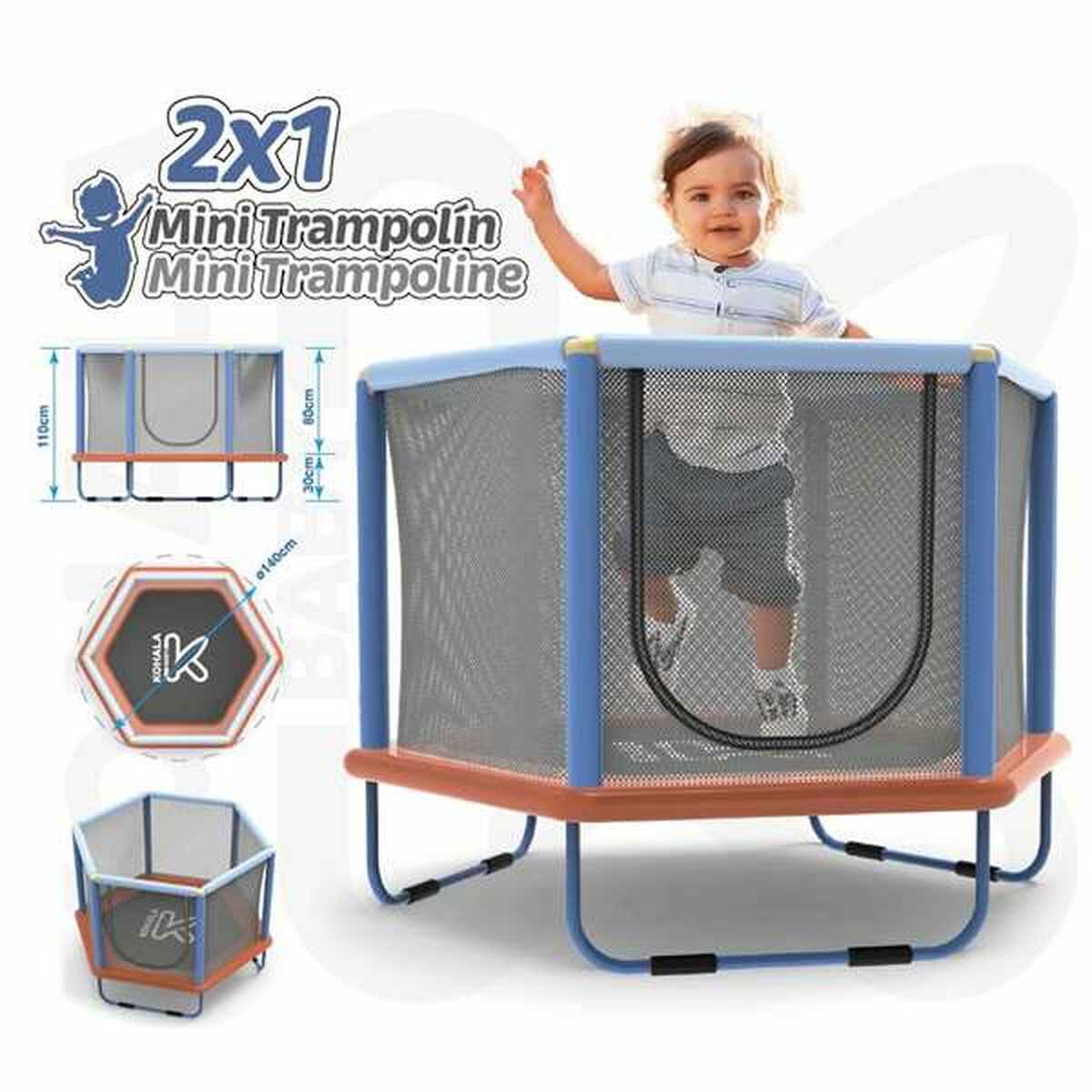 Trambulină pentru copii cu plasă de siguranță Ociotrends 140 X 110 CM - Sport și în aer liber, Fitness și exerciții fizice