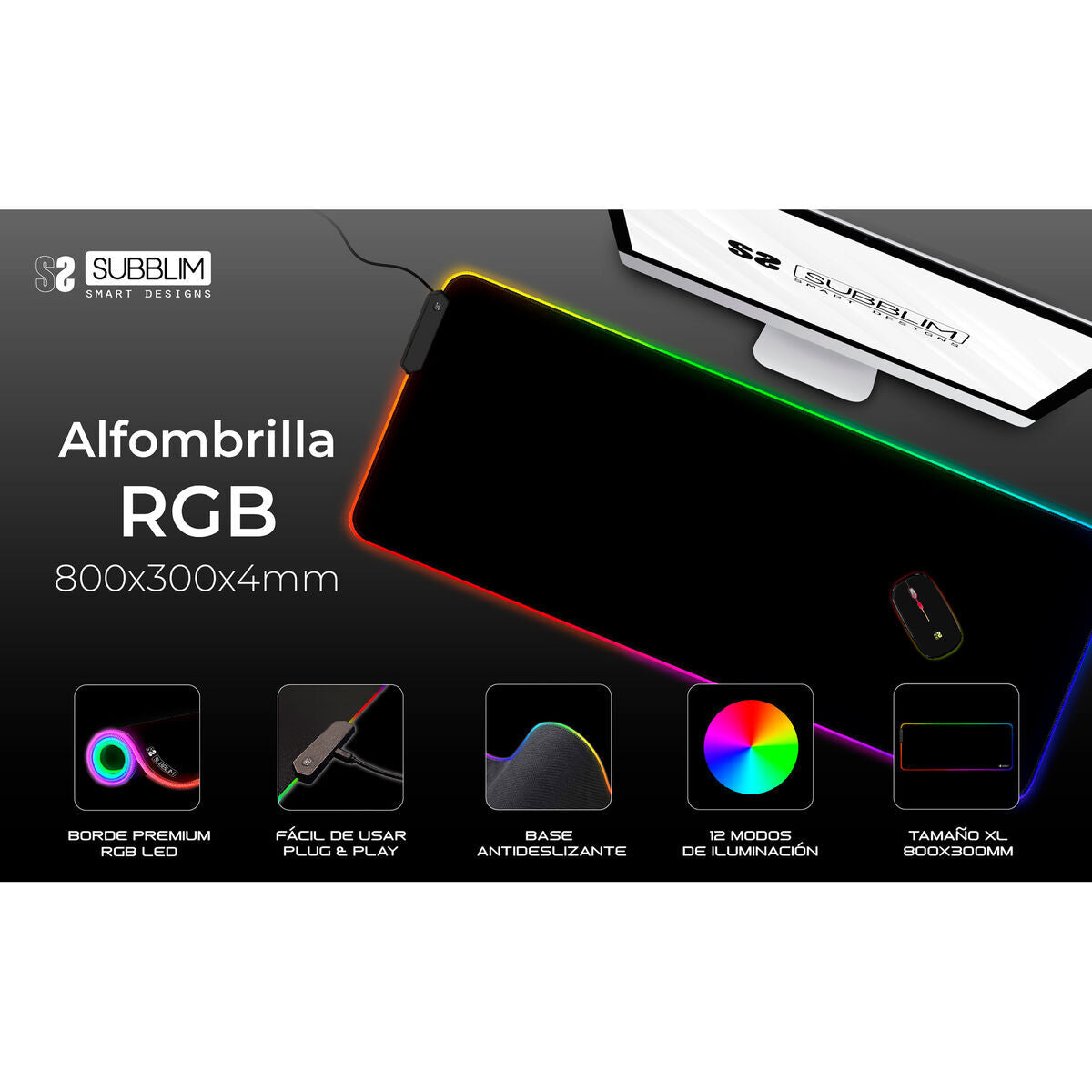 Covoraș de șoarece Subblim SUBMP-02RGB01 Negru Multicolor - Tehnică de calcul, Accesorii