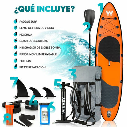 Placă gonflabilă de paddle surf cu accesorii Winvey SUP-O Portocaliu - Sport și în aer liber, Sporturi acvatice