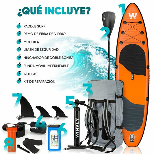 Placă gonflabilă de paddle surf cu accesorii Winvey SUP-O Portocaliu - Sport și în aer liber, Sporturi acvatice