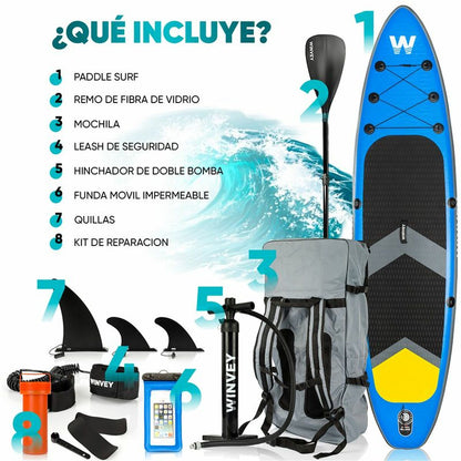 Placă gonflabilă de paddle surf cu accesorii Winvey SUP-B Albastru - Sport și în aer liber, Sporturi acvatice