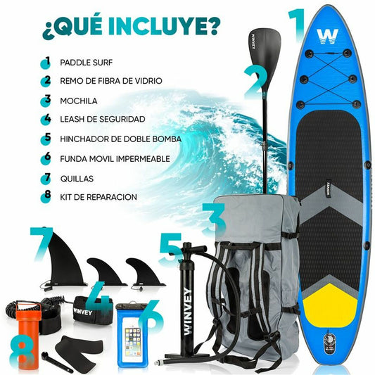 Placă gonflabilă de paddle surf cu accesorii Winvey SUP-B Albastru - Sport și în aer liber, Sporturi acvatice
