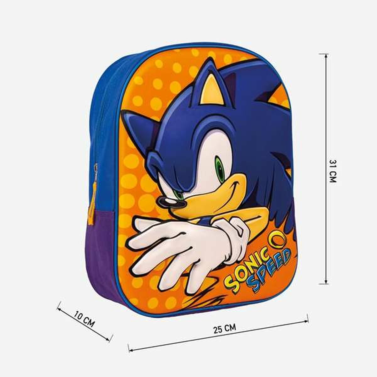 Ghiozdan 3D Sonic Albastru 25 x 31 x 9 cm Portocaliu - Birou și papetărie, Material școlar și educațional