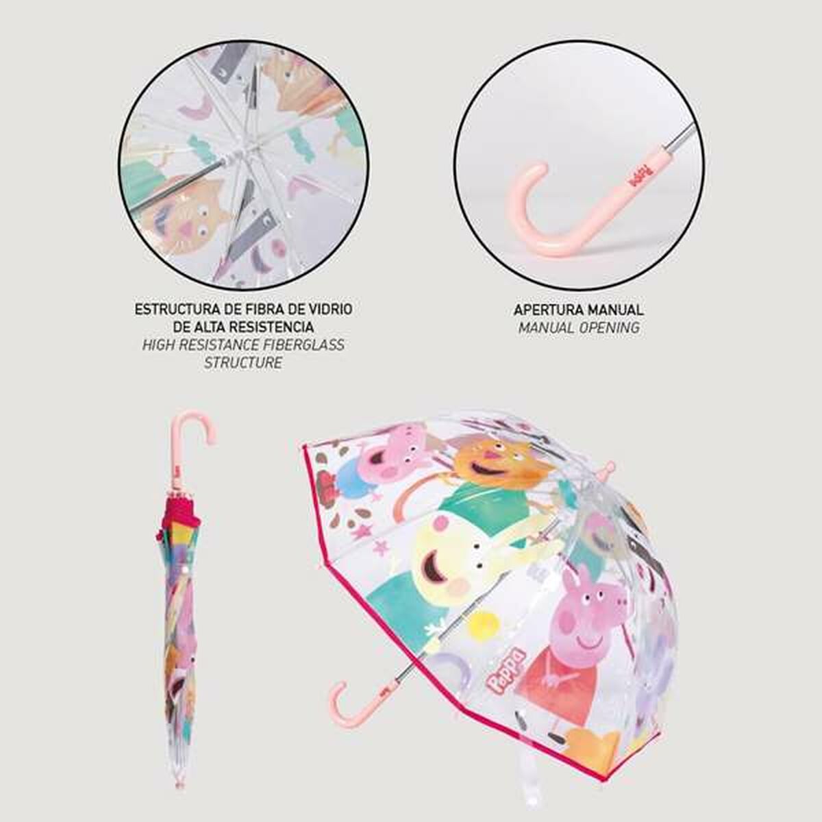 Umbrelă Peppa Pig Ø 71 cm Transparent - Bagaje, Umbrelă