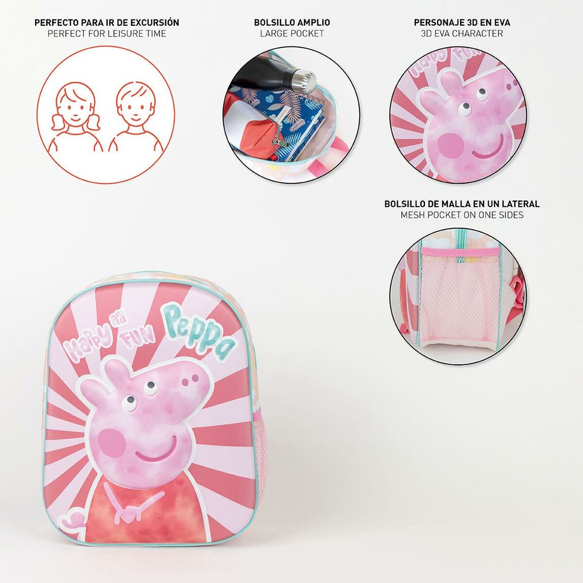 Rucsac pentru Copii Peppa Pig Roz 25,0 x 31,0 x 10,0 cm - Birou și papetărie, Material școlar și educațional
