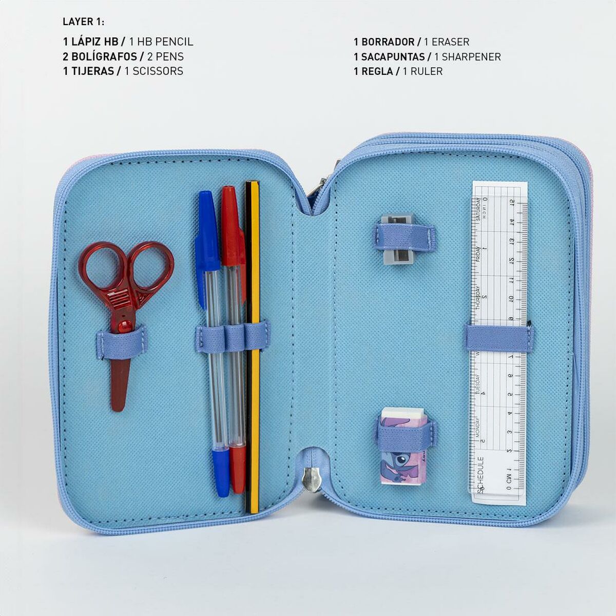 Penar Triplu Stitch Roz 12,5 x 6,5 x 19,5 cm - Birou și papetărie, Material școlar și educațional