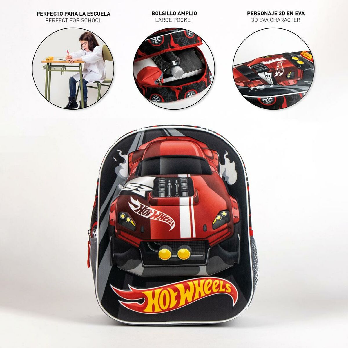 Ghiozdan Hot Wheels Gri 25 x 31 x 10 cm - Birou și papetărie, Material școlar și educațional
