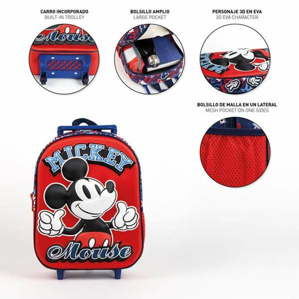 Ghiozdan cu Roți Mickey Mouse Roșu 25,0 x 31,0 x 10,0 cm 3D - Birou și papetărie, Material școlar și educațional