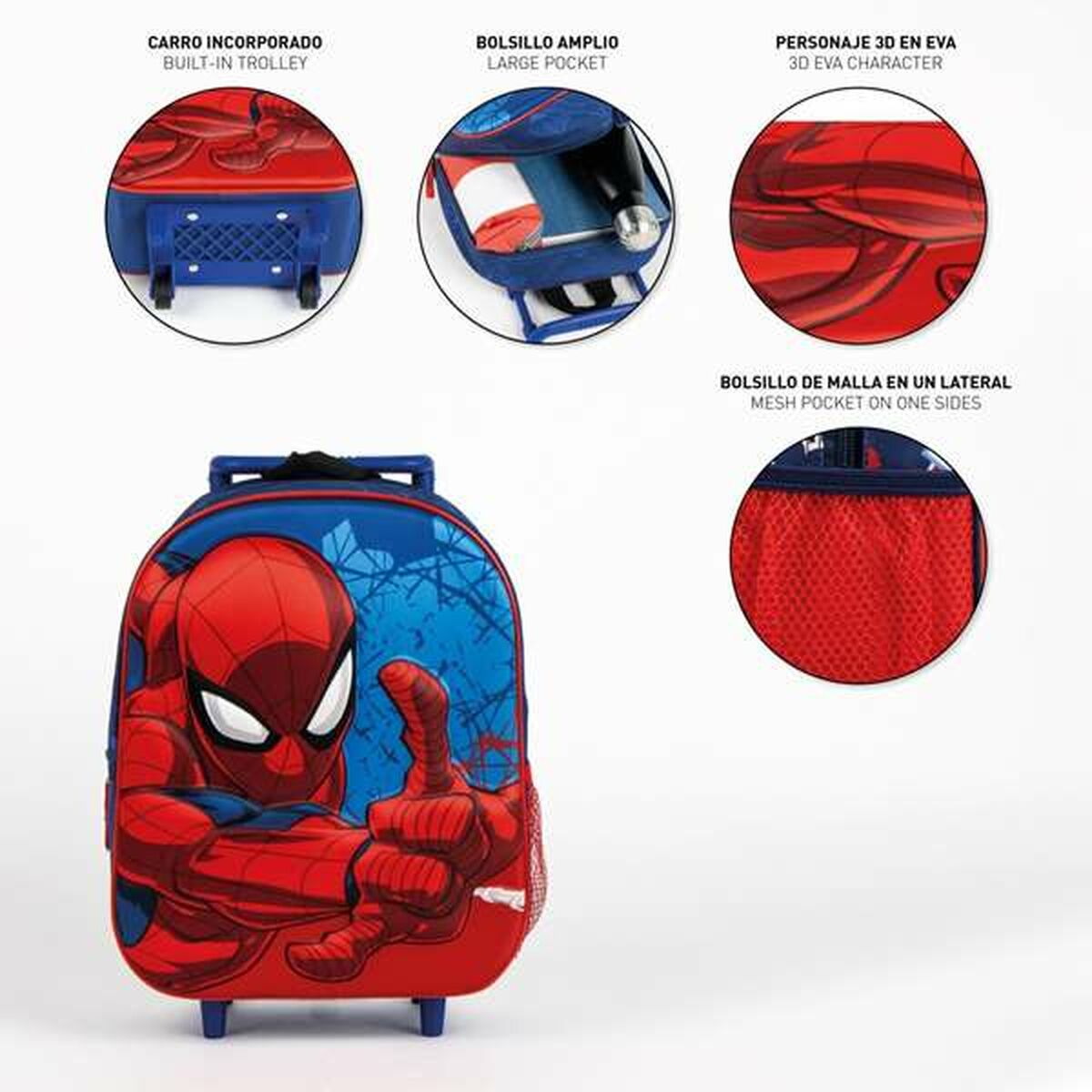 Ghiozdan 3D cu Roți Spider-Man Albastru 25,0 x 31,0 x 10,0 cm - Birou și papetărie, Material școlar și educațional