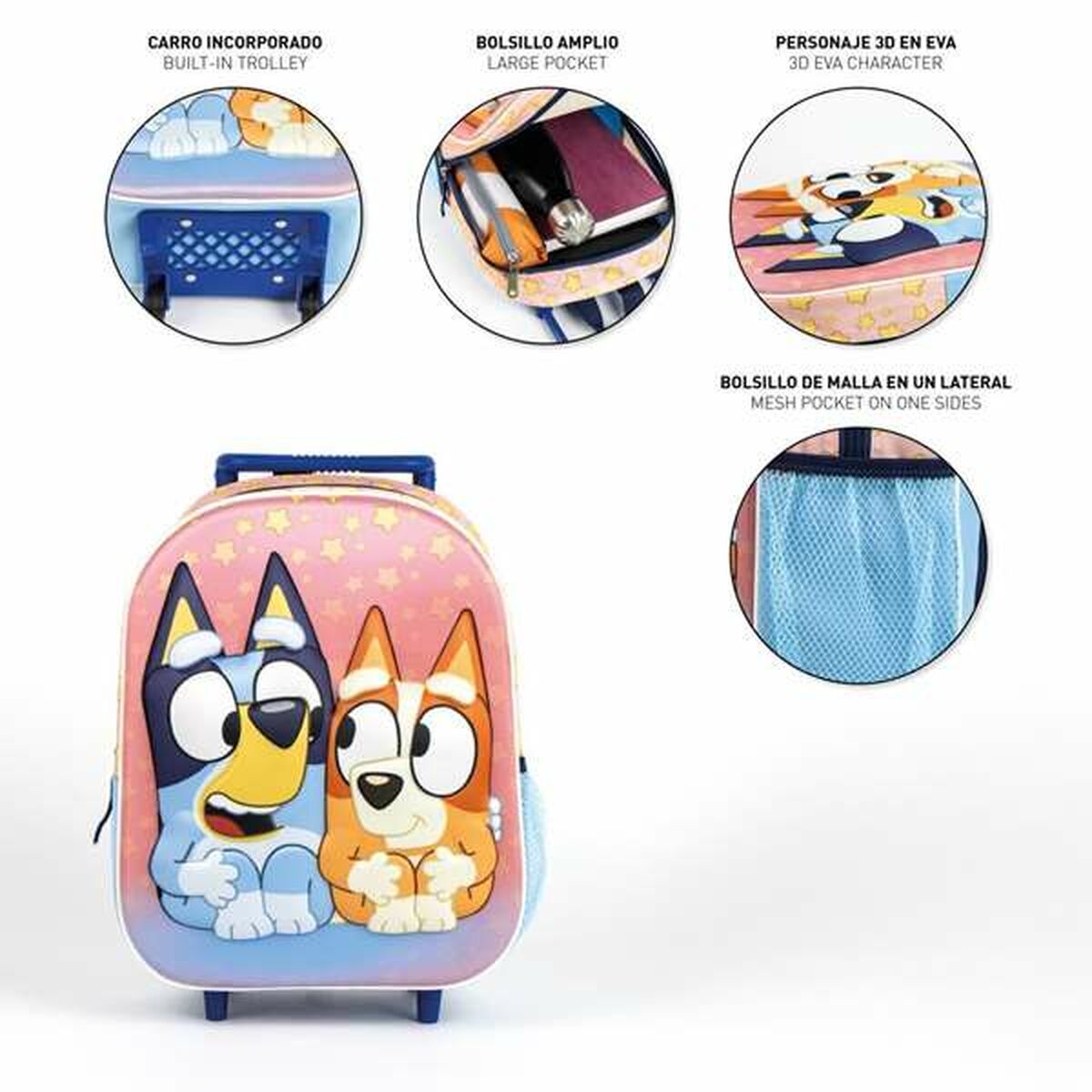 Ghiozdan 3D cu Roți Bluey Roz 25,0 x 31,0 x 10,0 cm - Birou și papetărie, Material școlar și educațional
