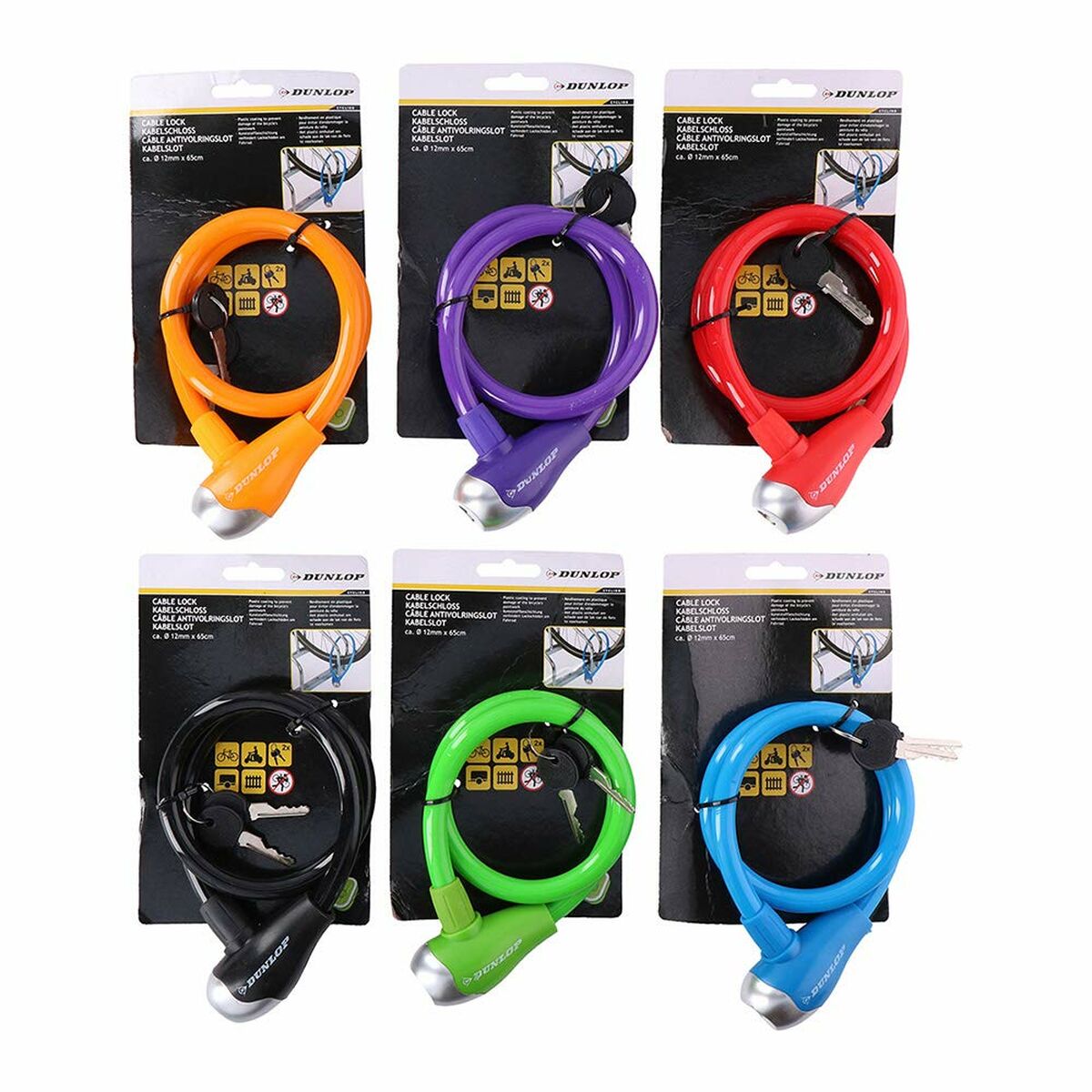 Cablu cu lacăt Dunlop Ø 12 mm 65 cm - Sport și în aer liber, Ciclism