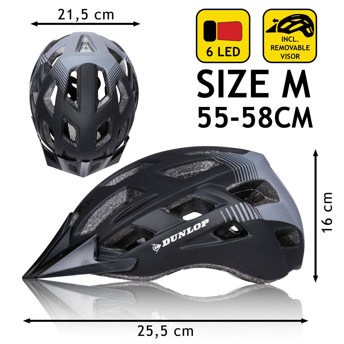 Cască de Ciclism pentru Adulți Dunlop M Negru Lumină LED - Sport și în aer liber, Ciclism