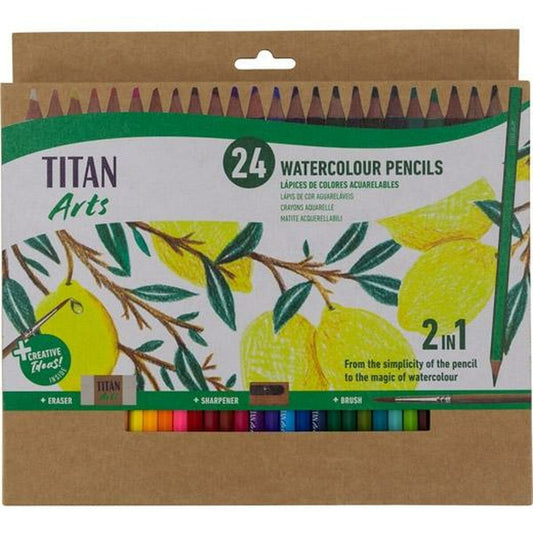 Creioane colorate acuarelă Titan Arts Multicolor 24 Piese - Birou și papetărie, Arte și Meserii