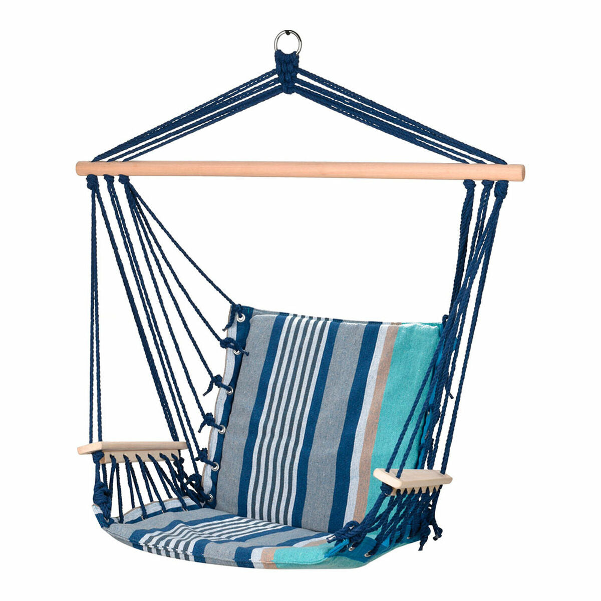 Leagăn Albastru Lemn Bumbac Cu cotiere Cu dungi 53 x 100 cm - Curte, Mobilier de grădină și accesorii