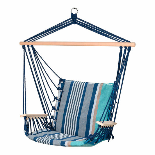 Leagăn Albastru Lemn Bumbac Cu cotiere Cu dungi 53 x 100 cm - Curte, Mobilier de grădină și accesorii