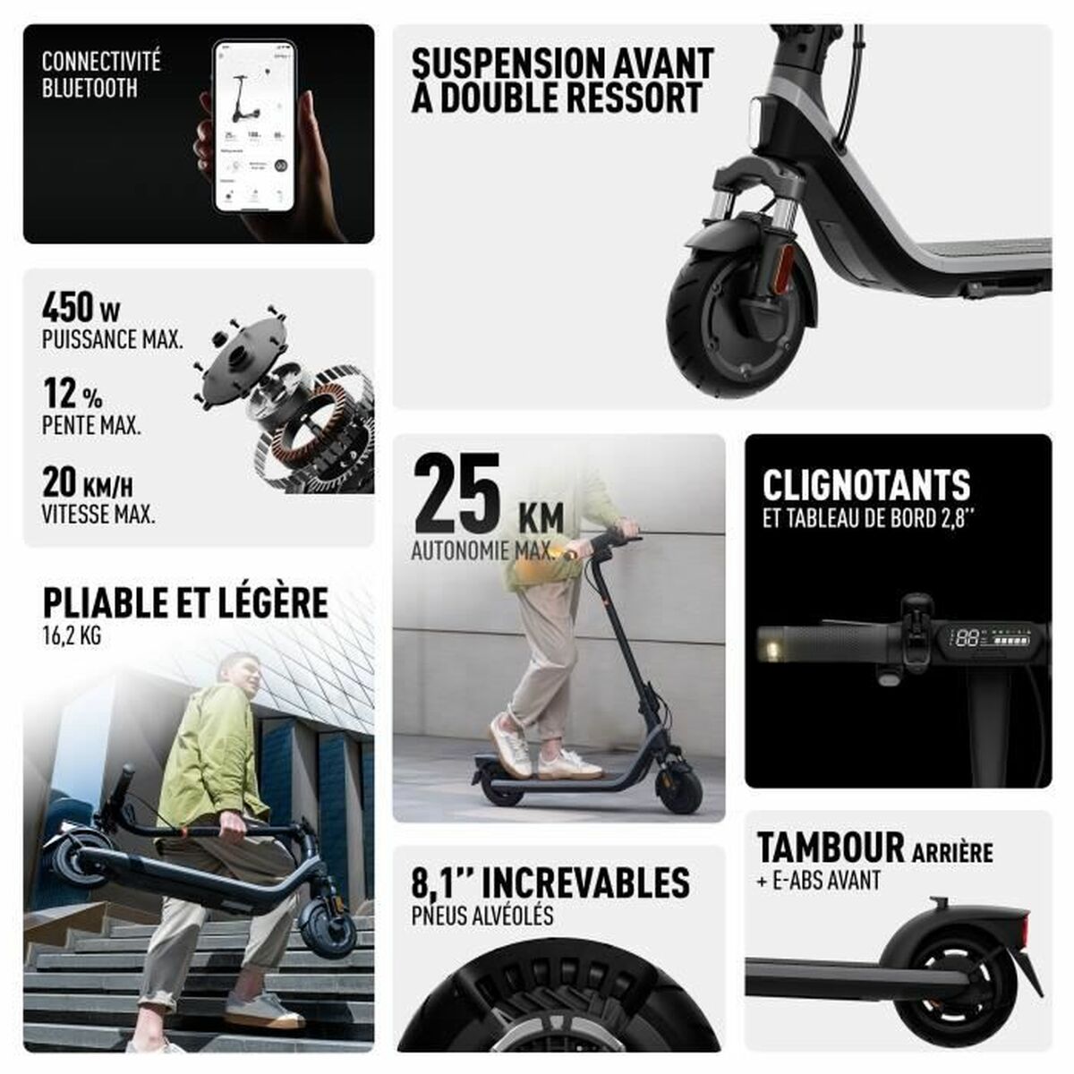 Trotinetă Electrică Segway Negru 450 W 20 km/h - Sport și în aer liber, Mobilitate urbană