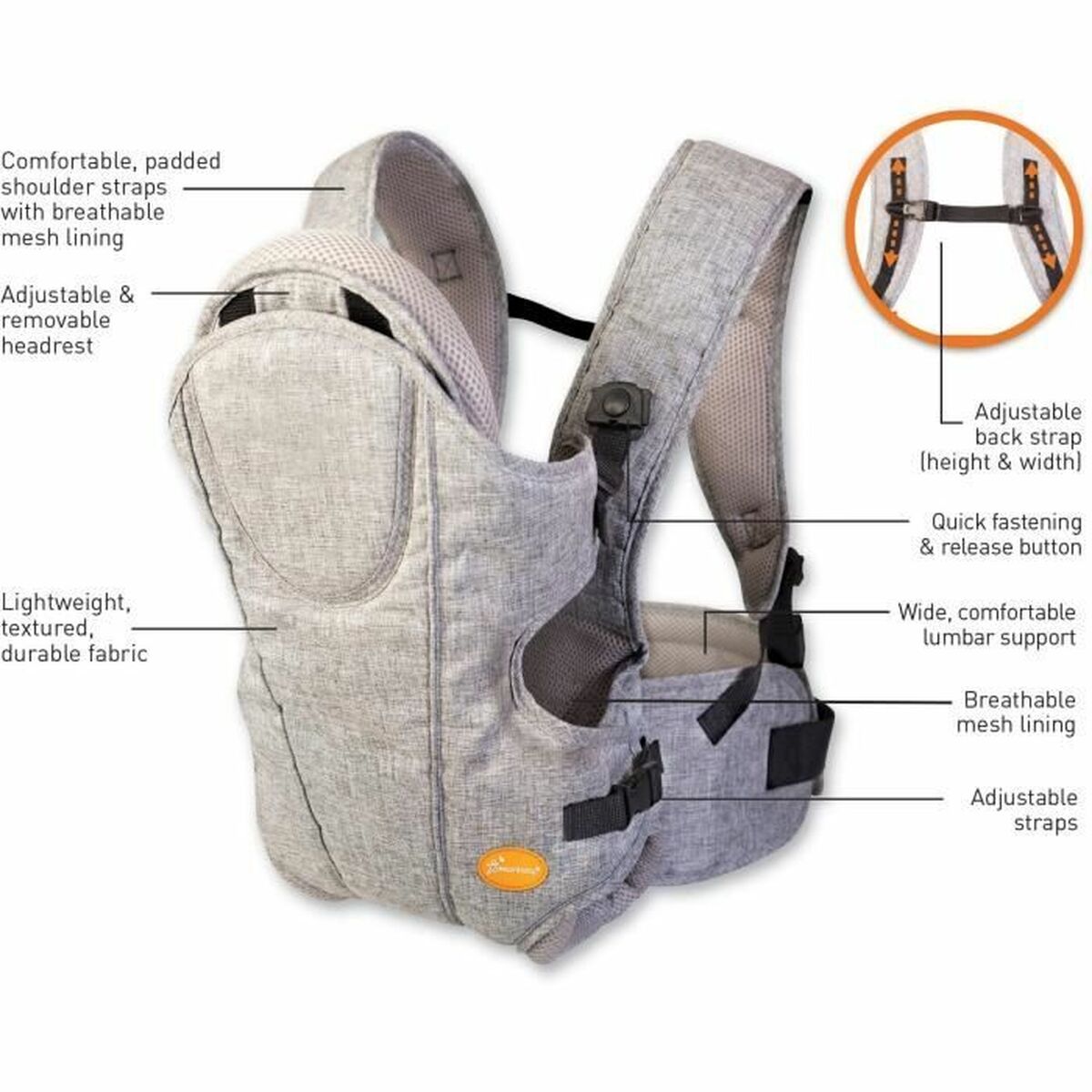 Rucsac port bebe Dreambaby Oxford Gri + 3 ani 15 kg - Sport și în aer liber, Camping și drumeții