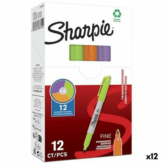 Marker permanent Sharpie Verde Mov Portocaliu (12 Unități) - Birou și papetărie, Pixuri, creioane și articole de scris
