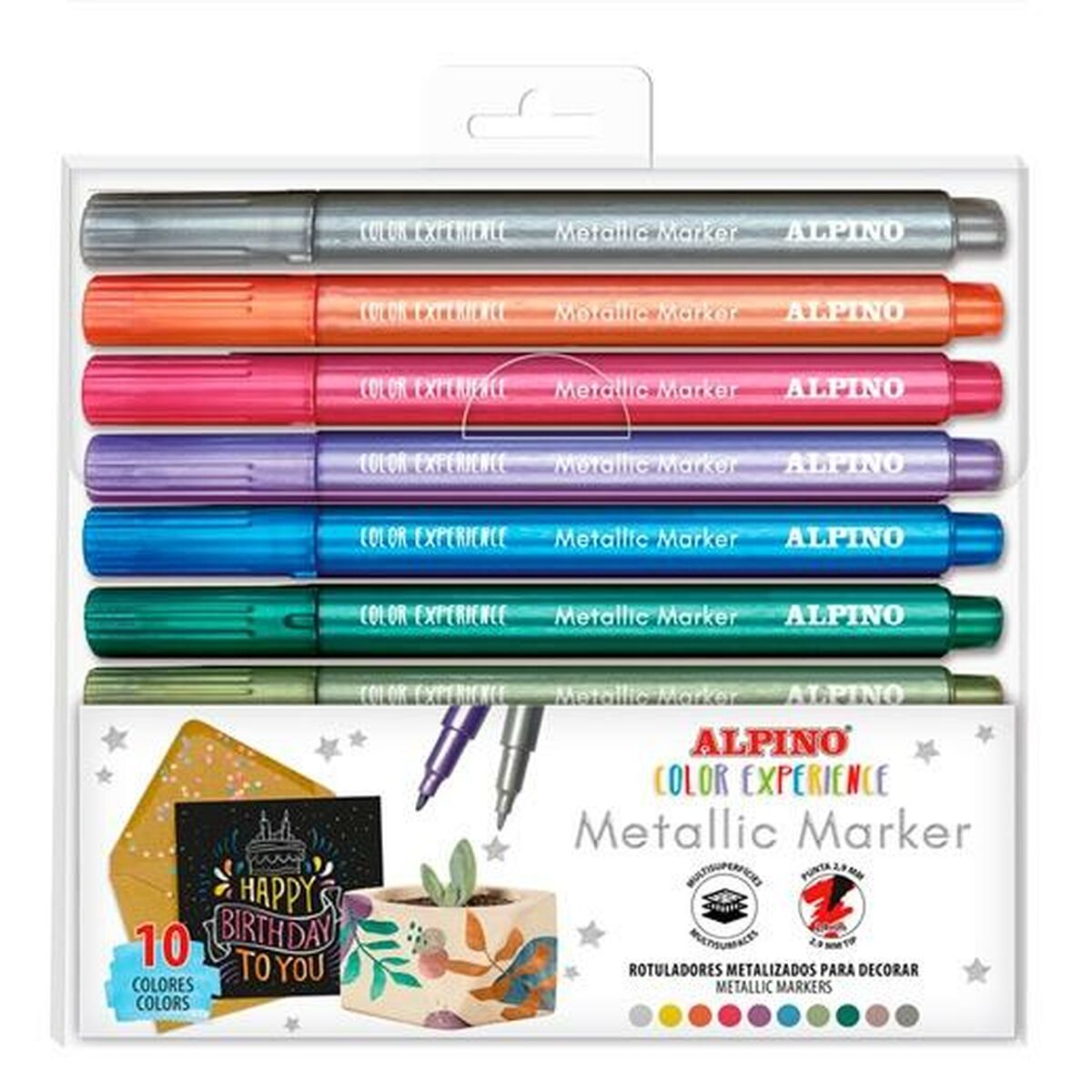 Set de Carioci Alpino Metallic Marker Multicolor (12 Unități) - Birou și papetărie, Pixuri, creioane și articole de scris
