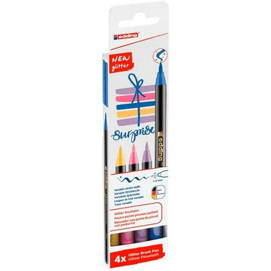 Set de Carioci Edding 1340 Brush Multicolor Purpurină Carcasă 4 Piese - Birou și papetărie, Pixuri, creioane și articole de scris