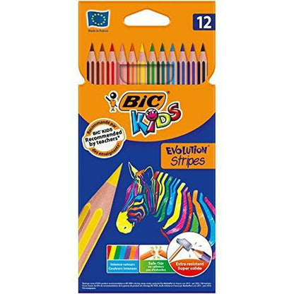 Creioane culori Bic KIDS EVOLUTION STRIPES Multicolor 12 Piese (12 Unități) - Birou și papetărie, Arte și Meserii
