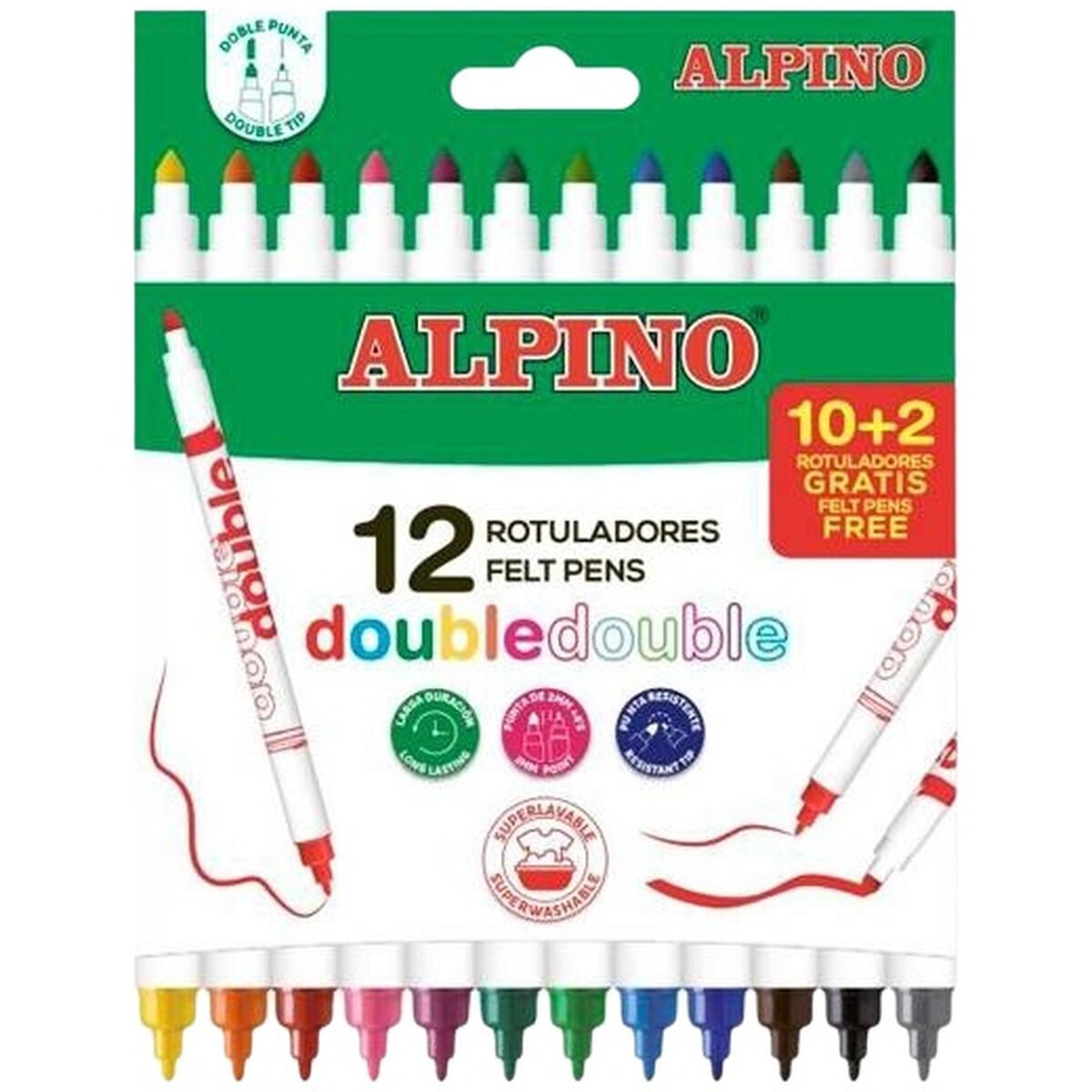 Set de Carioci Alpino Double Multicolor 12 Piese (24 Unități) - Birou și papetărie, Pixuri, creioane și articole de scris