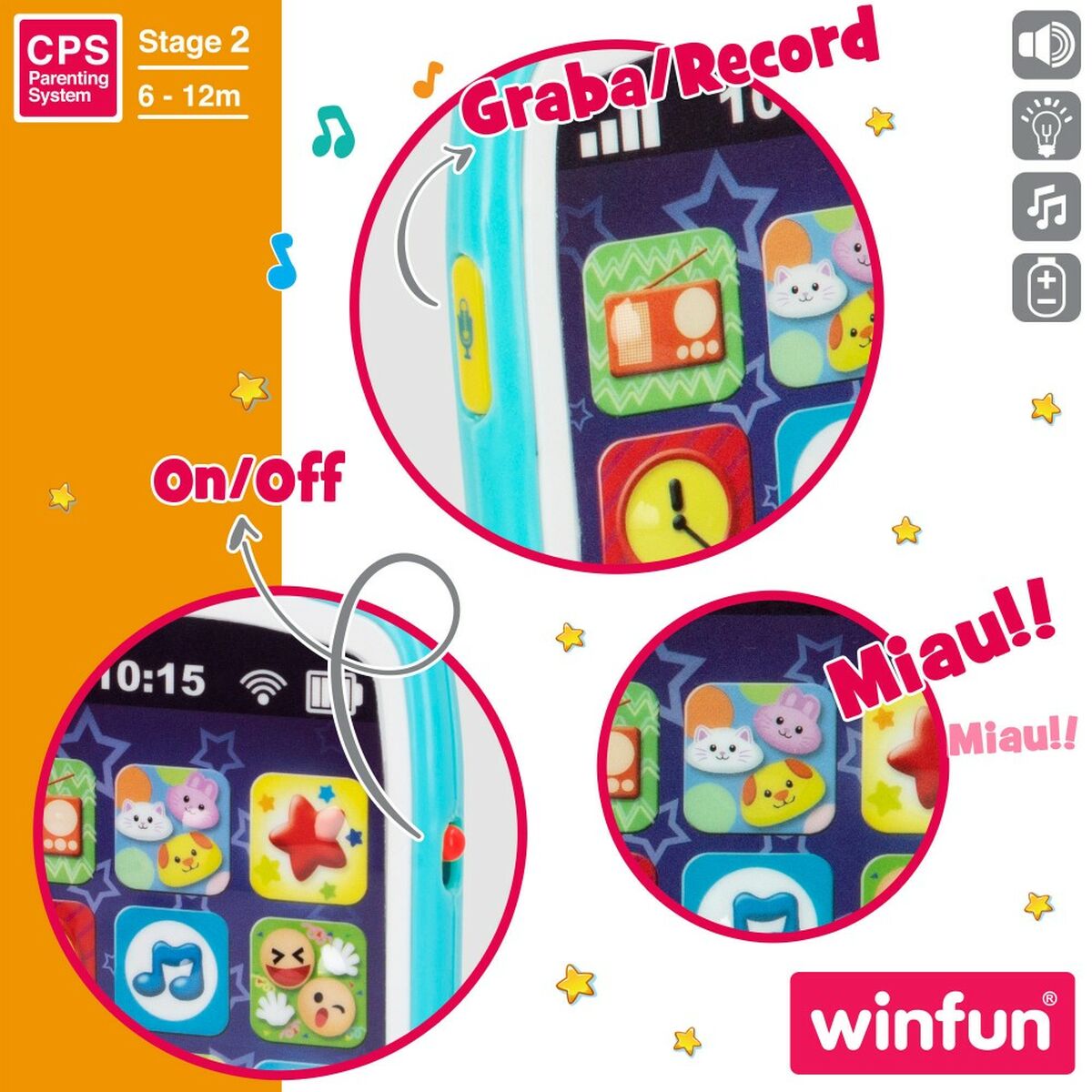 Telefon jucărie Winfun 7,5 x 14 x 2 cm (6 Unități) - Bebelus, Jucăriile copilăriei timpurii