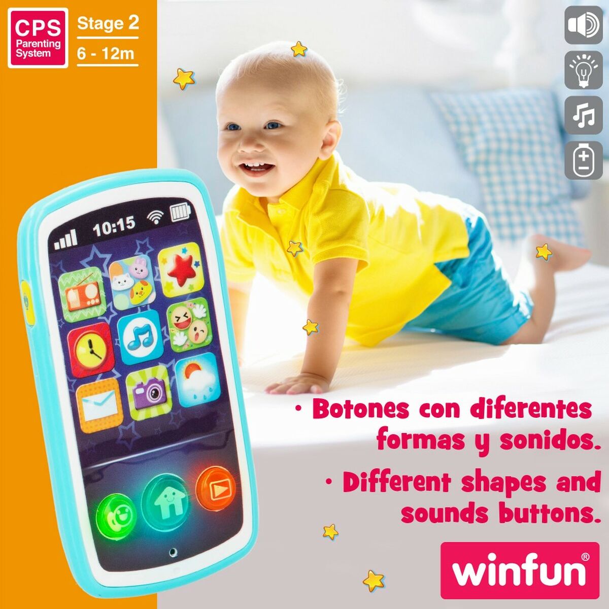Telefon jucărie Winfun 7,5 x 14 x 2 cm (6 Unități) - Bebelus, Jucăriile copilăriei timpurii