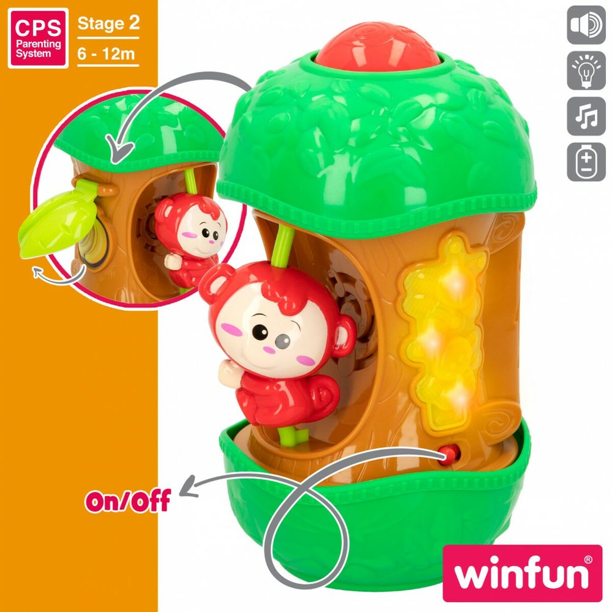 Jucărie interactivă pentru bebeluși Winfun Maimuță 11,5 x 20,5 x 11,5 cm (6 Unități) - Bebelus, Jucăriile copilăriei timpurii