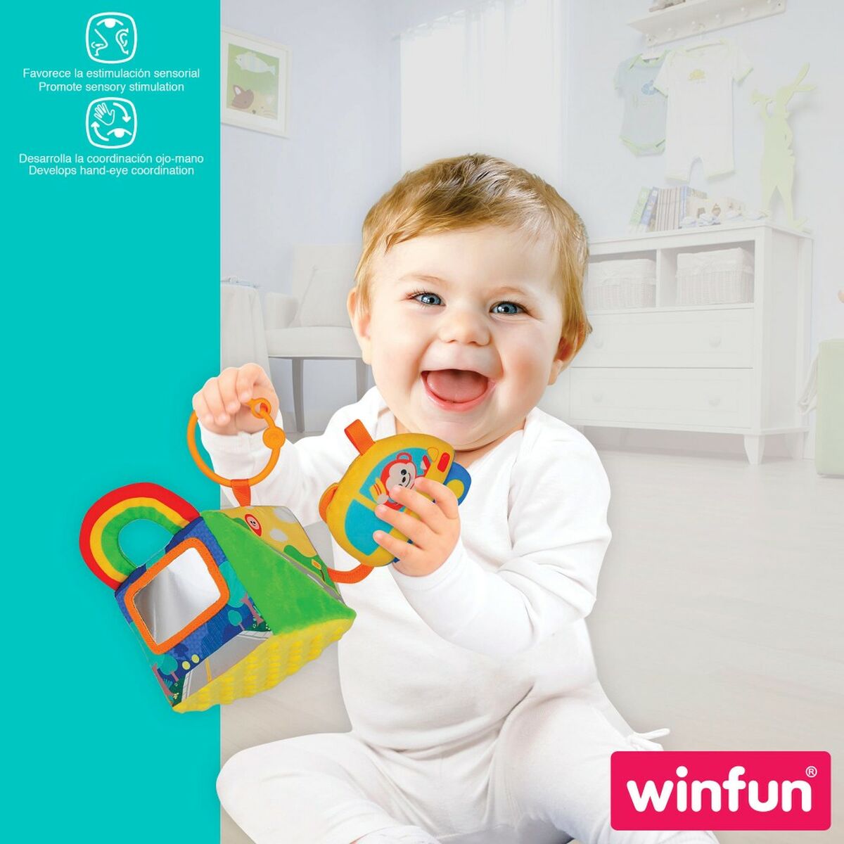 Carusel pentru Pătuț Winfun Pânză Plastic 11,5 x 11,5 x 11,5 cm (6 Unități) - Bebelus, Dormitor