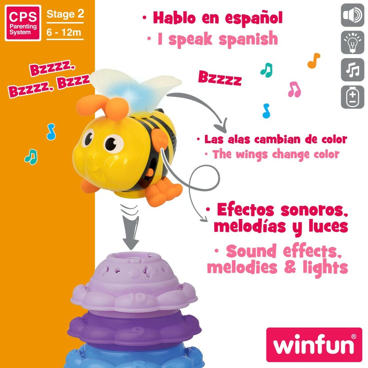 Blocuri Stivuibile Winfun Albină 13 x 35,5 x 13 cm 2 Unități - Bebelus, Jucăriile copilăriei timpurii