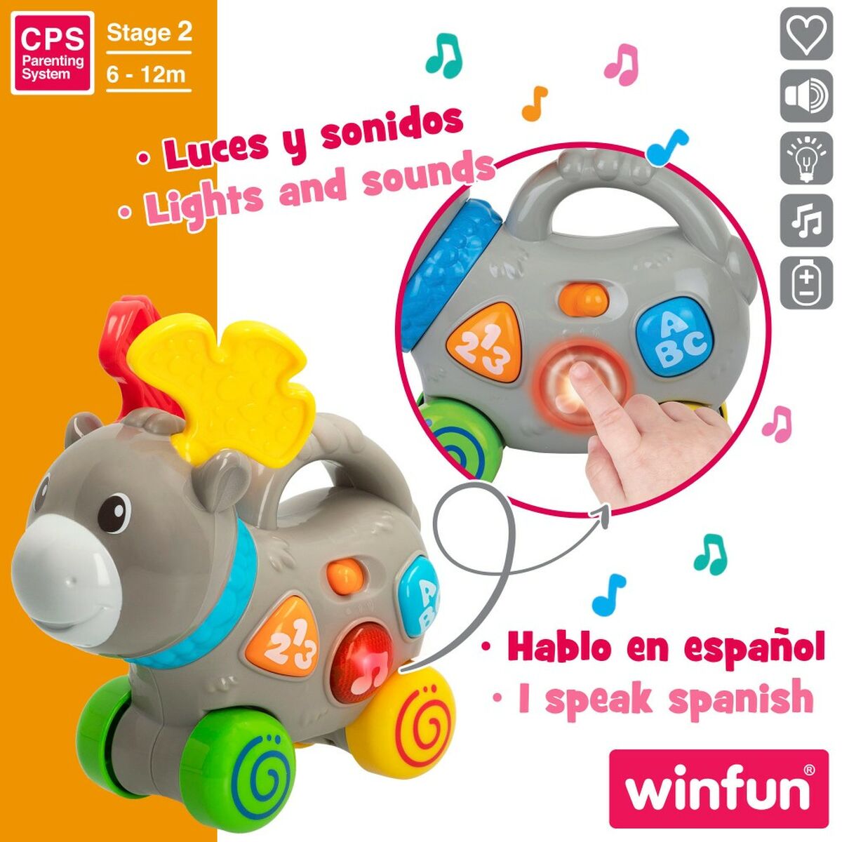 Jucărie de tras și împins Winfun Elan 17 x 17 x 7,5 cm (6 Unități) - Bebelus, Jucăriile copilăriei timpurii