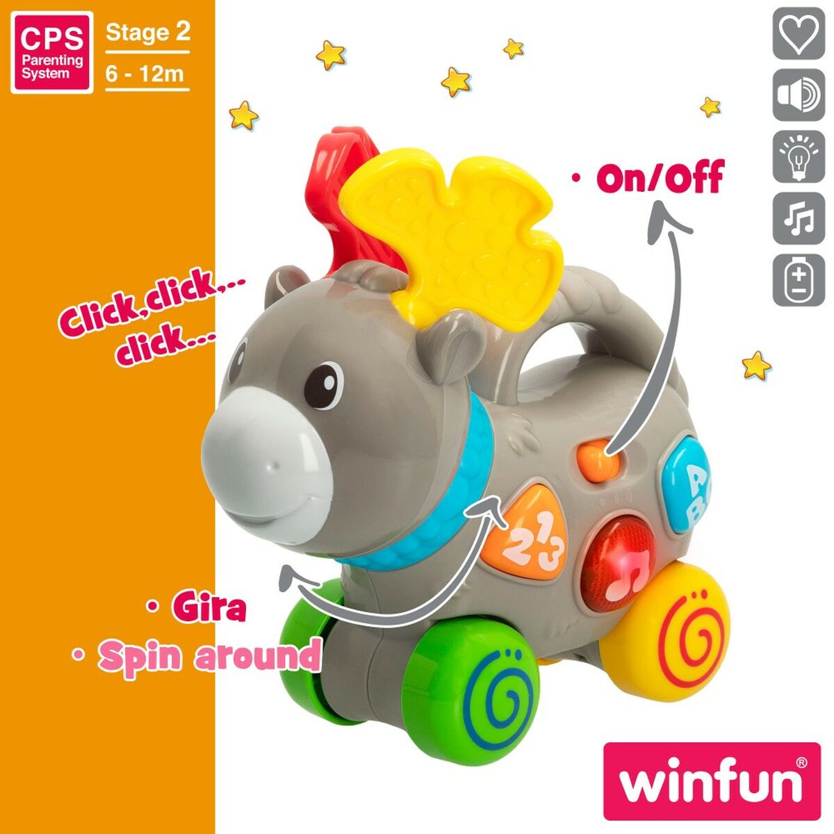 Jucărie de tras și împins Winfun Elan 17 x 17 x 7,5 cm (6 Unități) - Bebelus, Jucăriile copilăriei timpurii